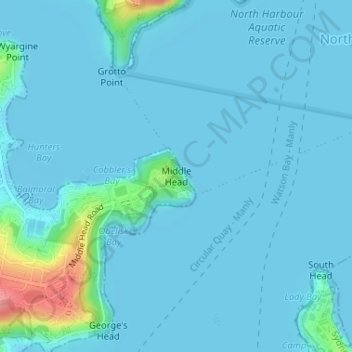 Middle Head topographic map, elevation, terrain