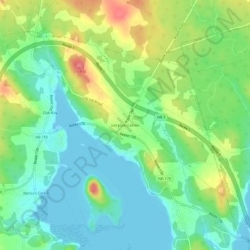 Simpson Corner topographic map, elevation, terrain