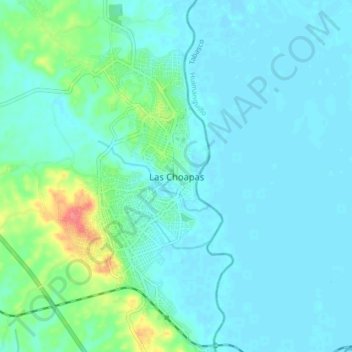 Las Choapas topographic map, elevation, terrain