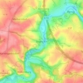Thierbach topographic map, elevation, terrain
