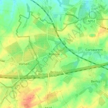 Rosoux topographic map, elevation, terrain