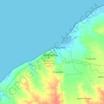 Riohacha topographic map, elevation, terrain
