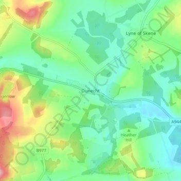 Dunecht topographic map, elevation, terrain