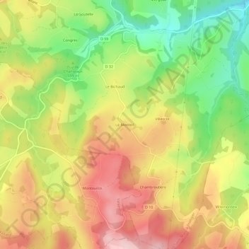 Le Monteil topographic map, elevation, terrain