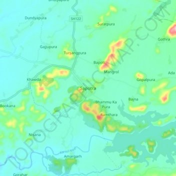 Sapotra topographic map, elevation, terrain