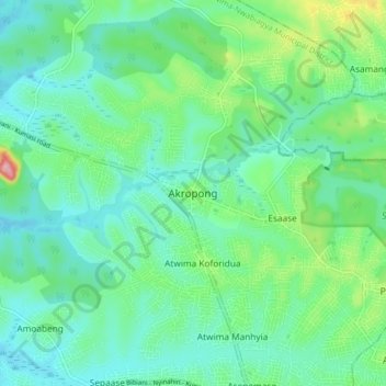 Akropong topographic map, elevation, terrain