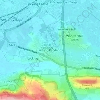 Locking Parklands topographic map, elevation, terrain