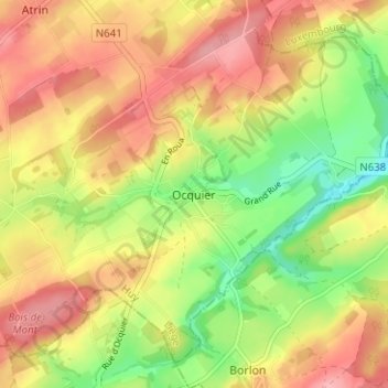 Ocquier topographic map, elevation, terrain