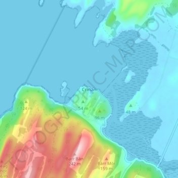 Crinan topographic map, elevation, terrain