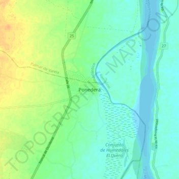 Ponedera topographic map, elevation, terrain