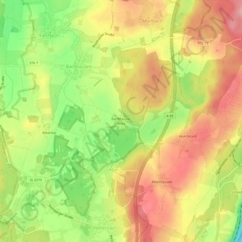 Bachhauser Wies topographic map, elevation, terrain