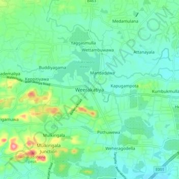 Weerakatiya topographic map, elevation, terrain