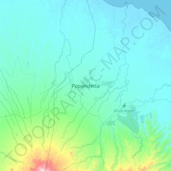 Popondetta topographic map, elevation, terrain