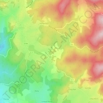 Le Foulon topographic map, elevation, terrain
