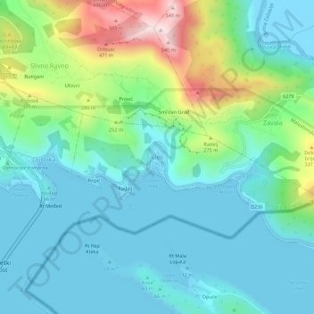Klek topographic map, elevation, terrain
