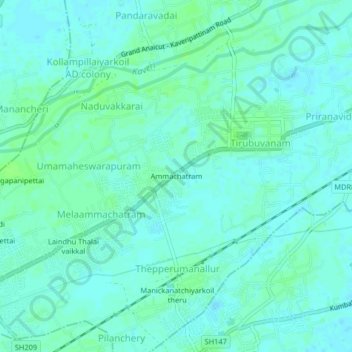 Ammachatram topographic map, elevation, terrain
