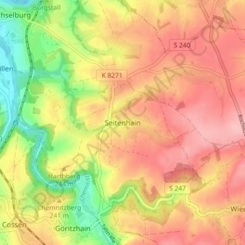 Seitenhain topographic map, elevation, terrain