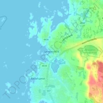 Sævelandsvik topographic map, elevation, terrain