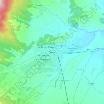 Razlog topographic map, elevation, terrain