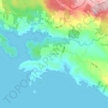 Arenal topographic map, elevation, terrain