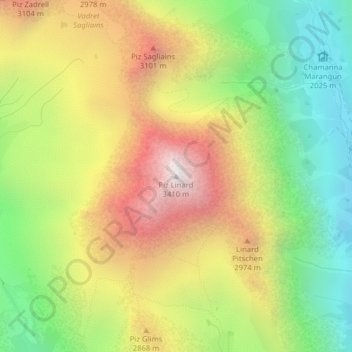 Piz Linard topographic map, elevation, terrain