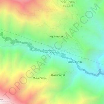 Huancapallac topographic map, elevation, terrain