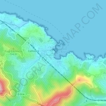 Château Royal de Collioure topographic map, elevation, terrain