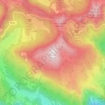 Monte Toraro topographic map, elevation, terrain
