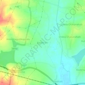 Bandihalli topographic map, elevation, terrain