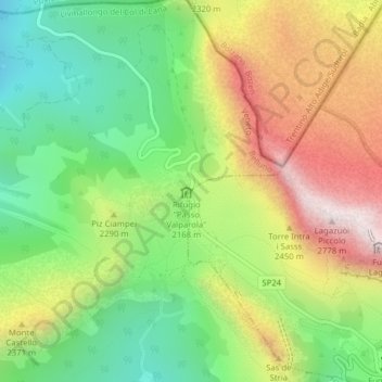 Valparola Pass topographic map, elevation, terrain