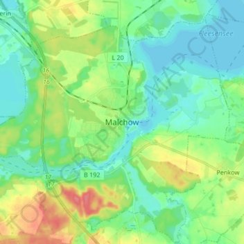 Malchow topographic map, elevation, terrain