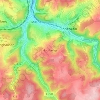 Homberge topographic map, elevation, terrain