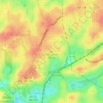 Druid Hill topographic map, elevation, terrain