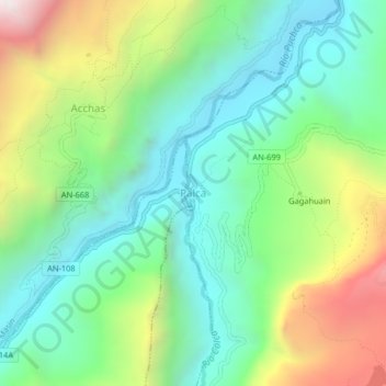 Palca topographic map, elevation, terrain