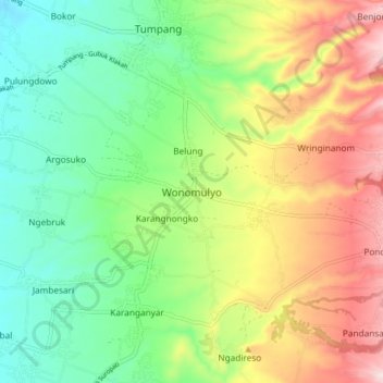 Wonomulyo topographic map, elevation, terrain