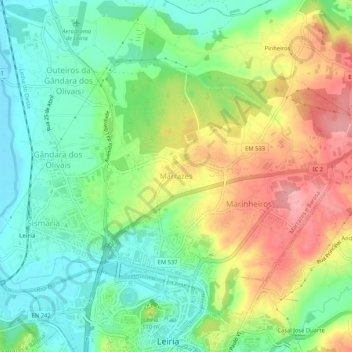 Marrazes topographic map, elevation, terrain