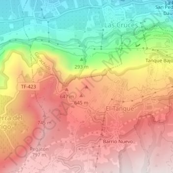 Cañitas topographic map, elevation, terrain