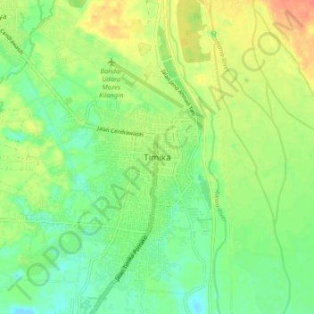 Timika topographic map, elevation, terrain