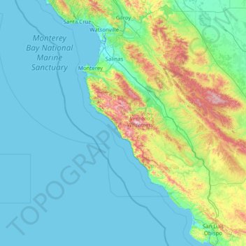 Big Sur topographic map, elevation, terrain