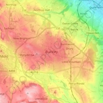 Buckley topographic map, elevation, terrain