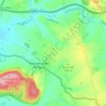 Bollitree Castle topographic map, elevation, terrain