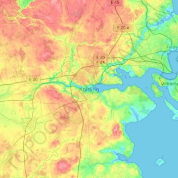 Kolding topographic map, elevation, terrain