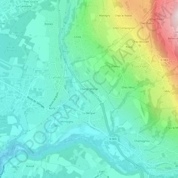 Champ Molliaz topographic map, elevation, terrain
