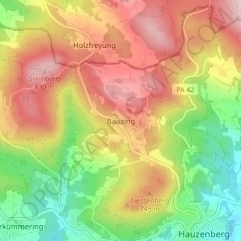 Bauzing topographic map, elevation, terrain
