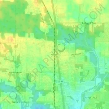 Nugent topographic map, elevation, terrain