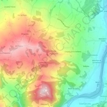 Pigazzano topographic map, elevation, terrain