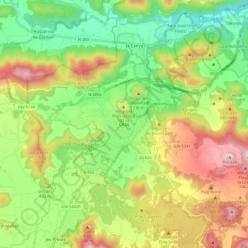Olot topographic map, elevation, terrain