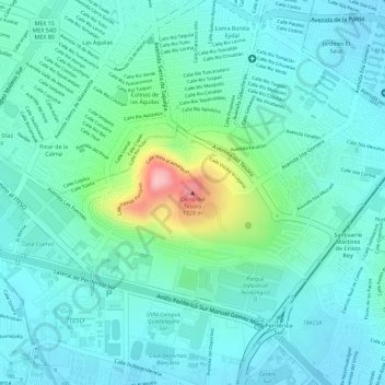 Cerro del Tesoro topographic map, elevation, terrain