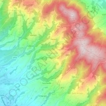 Porciano topographic map, elevation, terrain