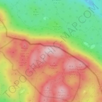 Monte Lanaro topographic map, elevation, terrain